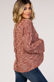 Rust Marled Knit Back Button Maternity Top