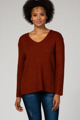 Rust V-Neck Pullover Sweater