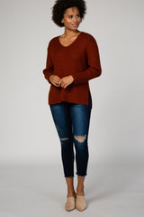 Rust V-Neck Pullover Sweater