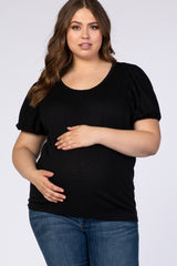 Black Bubble Short Sleeve Plus Maternity Top