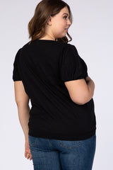 Black Bubble Short Sleeve Plus Maternity Top