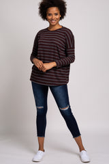 Burgundy Striped Long Sleeve Knit Top