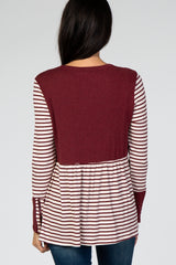 Red Striped Colorblock Zipper Sleeve Top