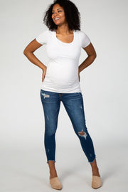 PinkBlush Navy Blue Distressed Frayed Hem Maternity Jean