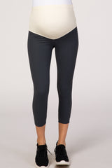 Pine Green Cropped Teardrop Cutout Maternity Active Leggings