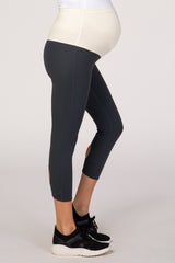 Pine Green Cropped Teardrop Cutout Maternity Active Leggings