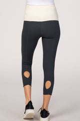 Pine Green Cropped Teardrop Cutout Maternity Active Leggings