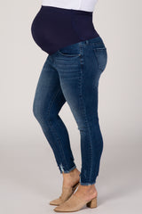 Navy Blue Raw Hem Maternity Plus Jeans