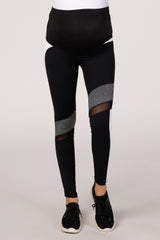 PinkBlush Black Colorblock Mesh Cutout Maternity Active Leggings