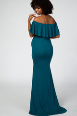 Emerald Ruffle Off Shoulder Mermaid Maternity Photoshoot Gown/Dress