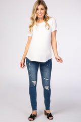 PinkBlush Blue Distressed Maternity Skinny Jeans