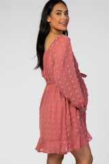 Mauve Swiss Dot Ballon Sleeve Maternity Wrap Dress