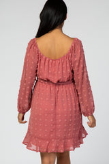 Mauve Swiss Dot Ballon Sleeve Maternity Wrap Dress