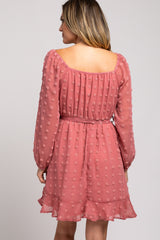 Mauve Swiss Dot Ballon Sleeve Wrap Dress