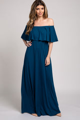 Teal Off Shoulder Maxi Dress