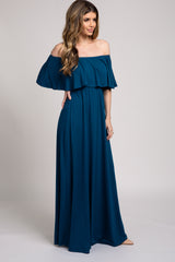 Teal Off Shoulder Maxi Dress