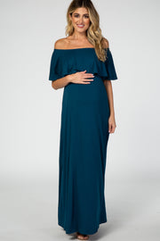 Teal Off Shoulder Maxi Maternity Dress