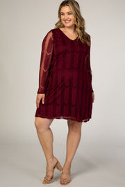 PinkBlush Burgundy Chevron Mesh Overlay Maternity Plus Dress