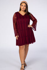 PinkBlush Burgundy Chevron Mesh Overlay Plus Dress