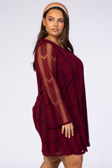 PinkBlush Burgundy Chevron Mesh Overlay Plus Dress