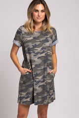 Olive Camo Cuff Sleeve Dress