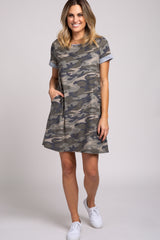 Olive Camo Cuff Sleeve Dress