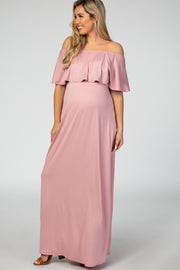 Mauve Off Shoulder Maxi Maternity Dress