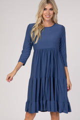 Blue Tiered Swiss Dot Midi Dress