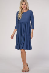 Blue Tiered Swiss Dot Midi Dress