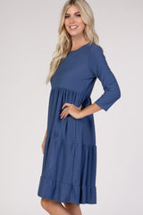 Blue Tiered Swiss Dot Midi Dress