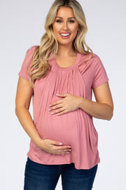 PinkBlush Mauve Pleated Draped Front Maternity/Nursing Top