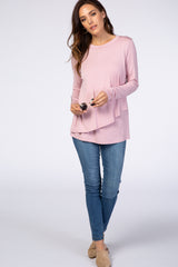 PinkBlush Pink Solid Layered Front Long Sleeve Nursing Top