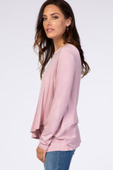 PinkBlush Pink Solid Layered Front Long Sleeve Nursing Top