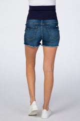 PinkBlush Navy Blue Distressed Maternity Denim Shorts