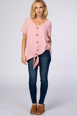 Light Pink Button Tie Front Top