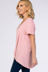 Light Pink Button Tie Front Top