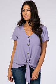 Lavender Button Tie Front Top