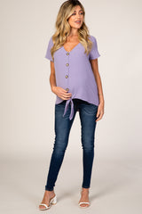 Lavender Button Tie Front Maternity Top