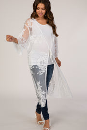 White Embroidered Lace Mesh Maternity Cover Up