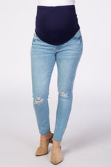 PinkBlush Light Blue Light Wash Skinny Distressed Knee Maternity Jeans