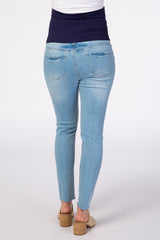 PinkBlush Light Blue Light Wash Skinny Distressed Knee Maternity Jeans