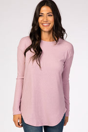 Lavender Long Sleeve Round Hem Textured Top