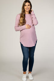 Lavender Long Sleeve Round Hem Textured Maternity Top