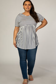 PinkBlush Navy Blue Striped Crisscross Back Peplum Plus Top