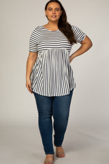 PinkBlush Navy Blue Striped Crisscross Peplum Plus Maternity Top