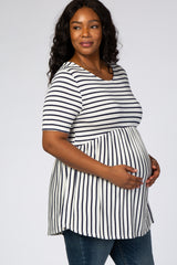 PinkBlush Navy Blue Striped Crisscross Peplum Plus Maternity Top