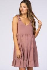 Mauve Tiered Tie Sleeve Maternity Dress