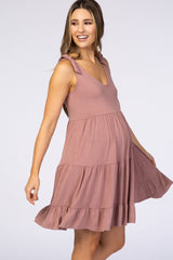 Mauve Tiered Tie Sleeve Maternity Dress