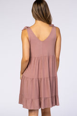 Mauve Tiered Tie Sleeve Maternity Dress