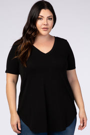 Black V-Neck Short Sleeve Plus Top